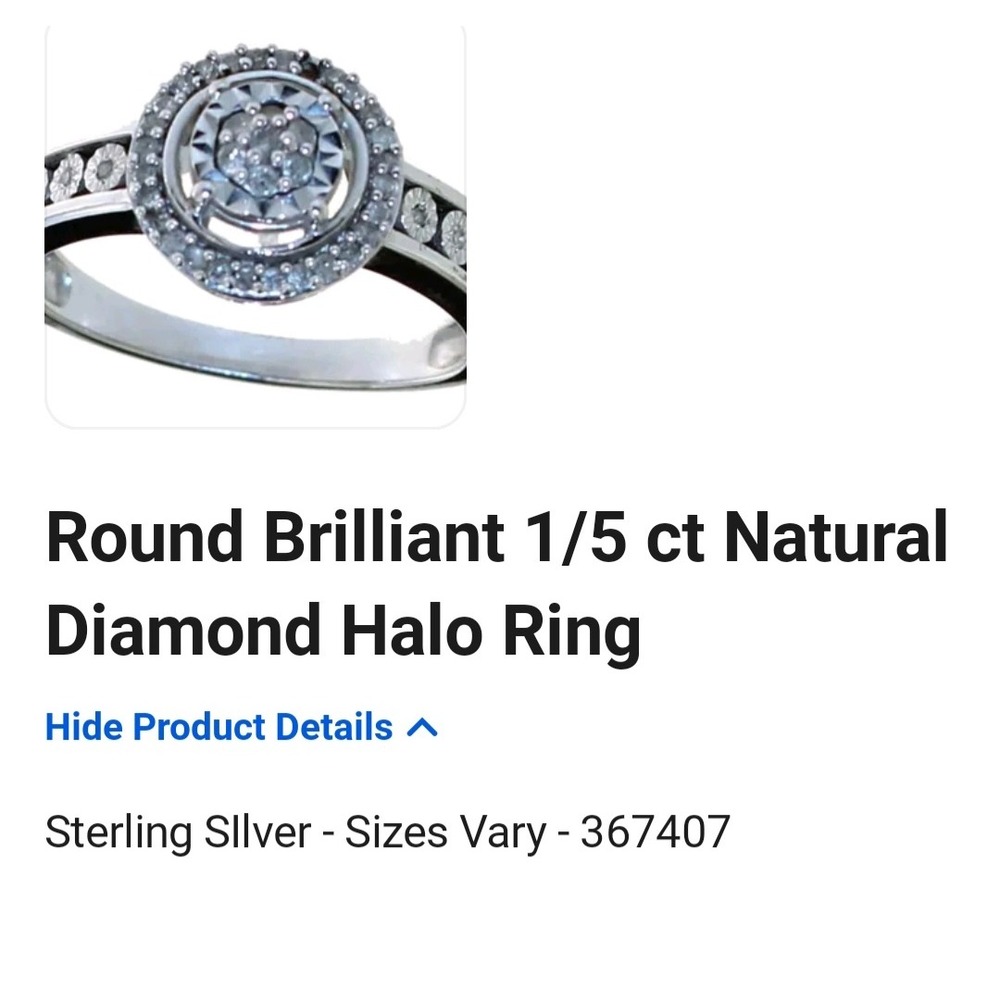 Round Brilliant 1/5 ct Natural Diamond Halo Ring Sterling Silver 925 Size 7
